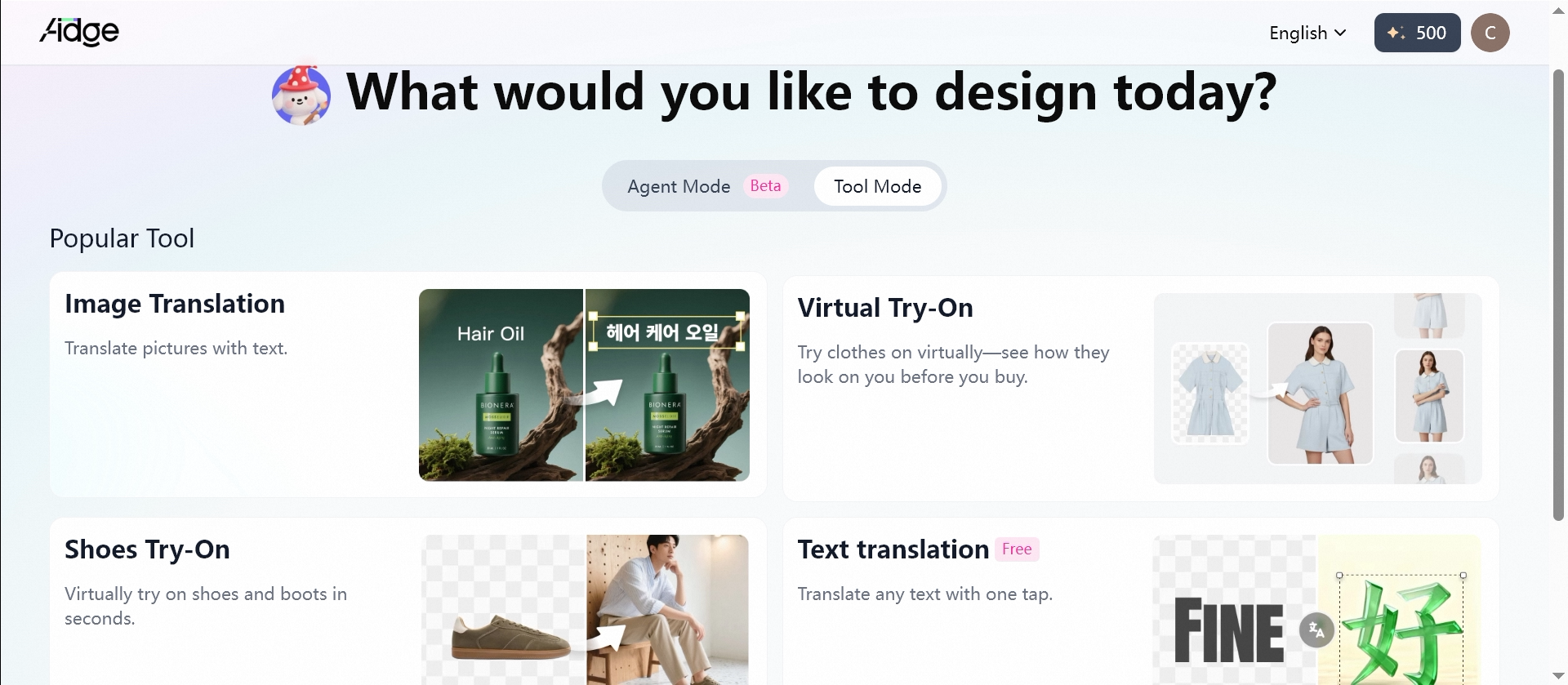 Other feathers Aidge can provide: image and text translation, Virtual try-on for garments and shoes