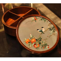 Purely hand-embroidered double-sided embroidered pear wood fruit plate Flowers and Birds Suzhou embroidery new Chinese style ornaments for living room gifts