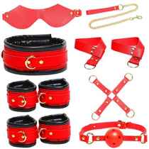 SM soft leather eight-piece set red and black adult sex play sex wear for men and women adult supplies dormitory dormitory