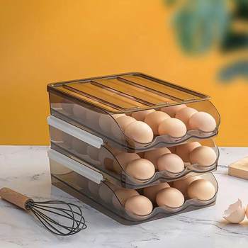 Automatic roll-off egg box kitchen double-layer transparent storage egg tray refrigerator fresh egg rack storage box