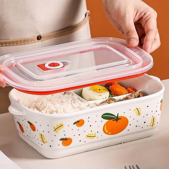 Ceramic Lunch Box, Microwaveable, Special Lunch Box for Office Workers, Lunch Box with Lid for Students, Compartmentalized Fresh-Keeping Bowl