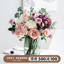 South Cross Star simple Chinese living room vase simulation rose bouquet suit model room decoration