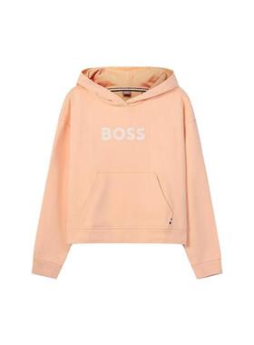 HUGO BOSS SS23 Logo字母印花连帽长袖卫衣 女款 浅粉橙色