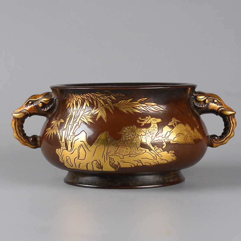 Red Copper Sculpture Flower with Golden Elephant Ear Furnace dedicated to home New Chinese Pendulum Collection Lavender Stove Non-Relic Gift