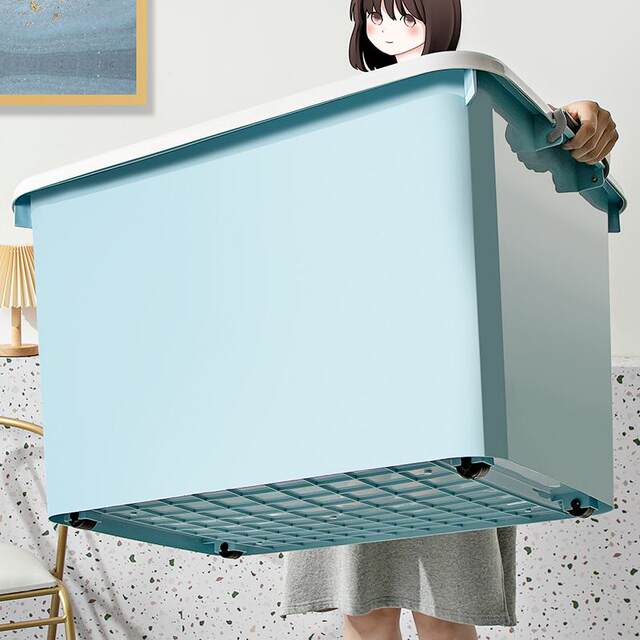 Storage box Large capacity Extra large clothes storage household clothes sorting box Plastic moving thickened storage pulley