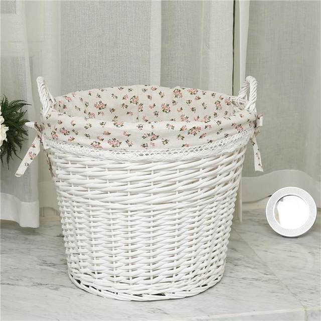 Woven basket dirty clothes basket basket bamboo frame retro basket rattan storage basket storage basket small bamboo basket white