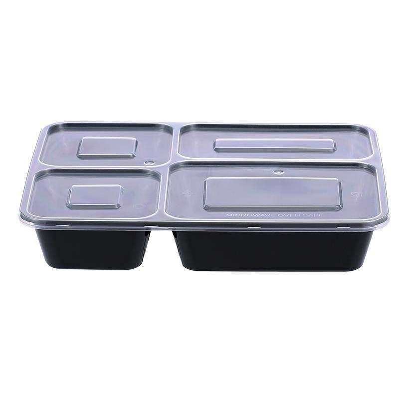 1250ml Four-Compartment Disposable Fast Food Box, Three-Compartment, Five-Compartment, Take-Out, Transparent, Business, Black, Compartmentalized Meal Packaging Box