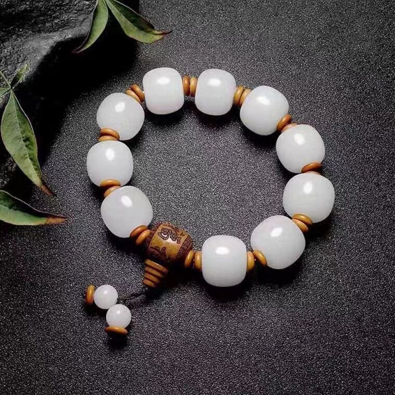 Xinjiang natural white jade pendant men's pendant suet grade white pendant jade brand 16*18mm bead bracelet j21