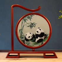 Suzhou embroidery finely polished pure handmade rosewood double-sided embroidery ornament Panda Chinese style craft gift