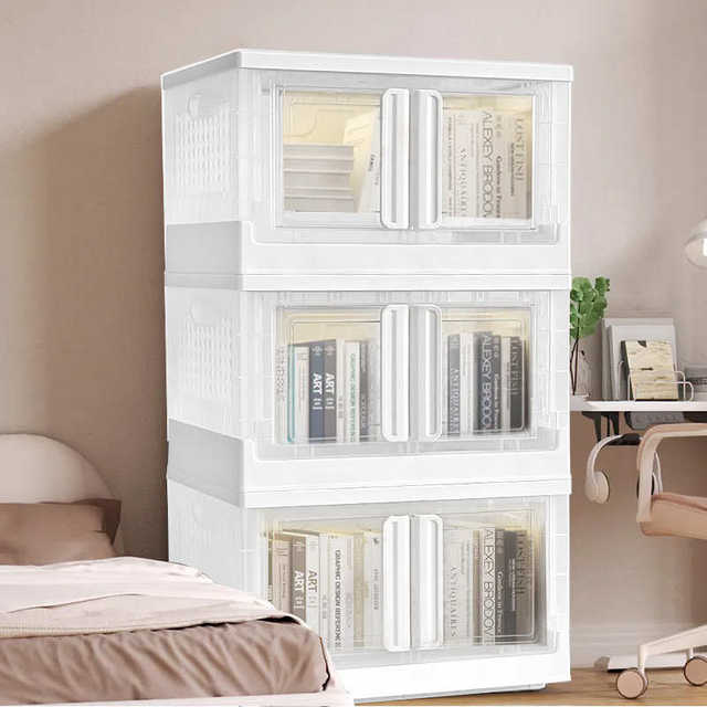 Double door storage cabinet Large capacity storage box Children's wardrobe sorting cabinet Transparent folding combination storage box storage cabinet