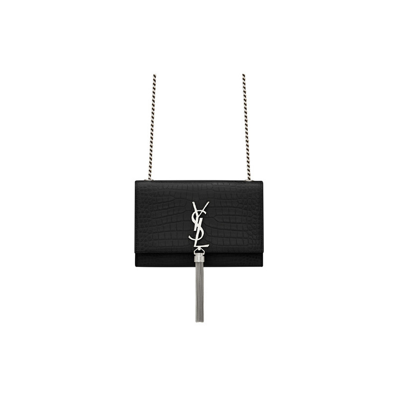 Unused Ysl/Saint Laurent Kate Silver Label Logo Leather Black Women's Small Tassel Bag Shoulder Bag