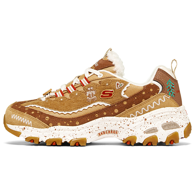 Skechers斯凯奇 D'LITES 1.0女款加绒雪饼鞋网布翻毛皮低帮老爹鞋