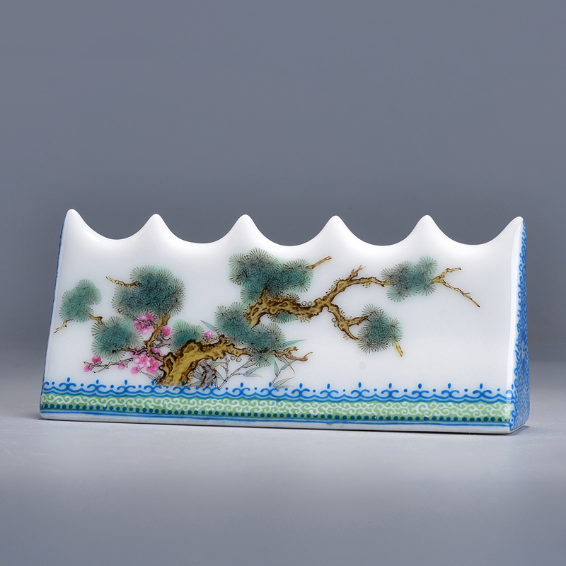 Gerware Enamel Polychrome Pine Bamboo Plum-year-old chill Three Friends Pen Mountain Wenfang Four Treasure Jingdezhen porcelain handmade hand-painted