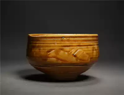 Interesting Collection] At the end of the Meiji Seto-burn Zhongxing Master Kato Chundai made the Yellow Seto Glaze Tea Bowl