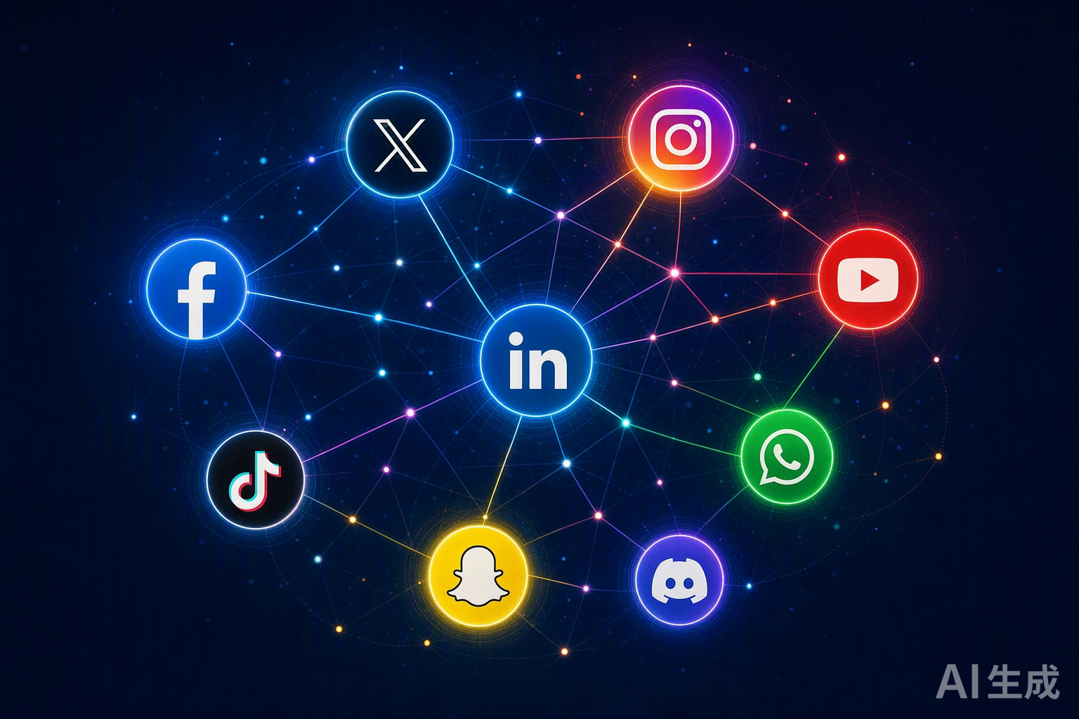 Multiple platform icons as constellation nodes