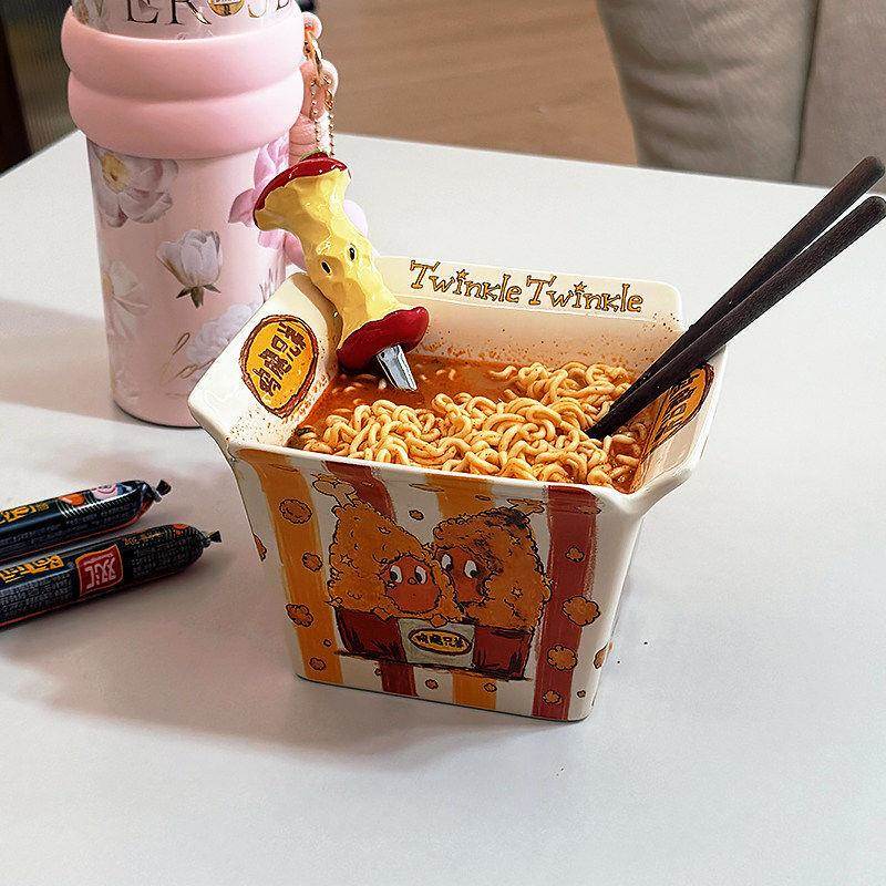 [Same Style as Zhao Lusi] Ceramic Instant Noodle Bowl, Unique and Aesthetically Pleasing, Large Capacity, French Fry Bowl, Food-Grade Tableware