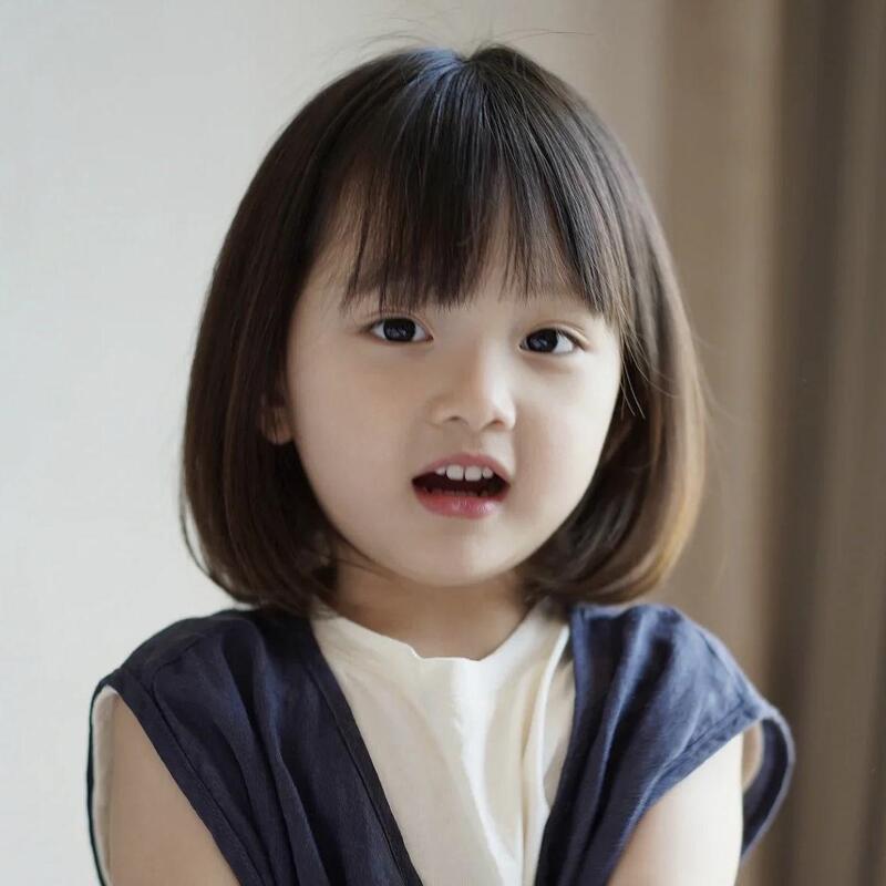 Children's Wig with Cute Bangs, Short Baby Hair, Natural Bob Style, Full Wig with Hair
