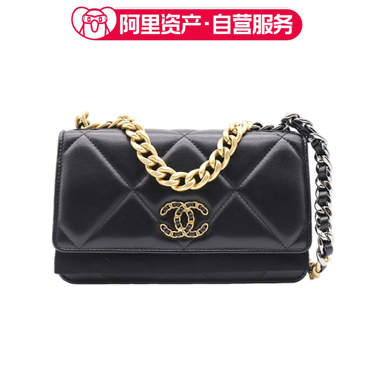 Brand New Chanel 19Woc Black and Gold Lambskin Shoulder Crossbody Bag for Women