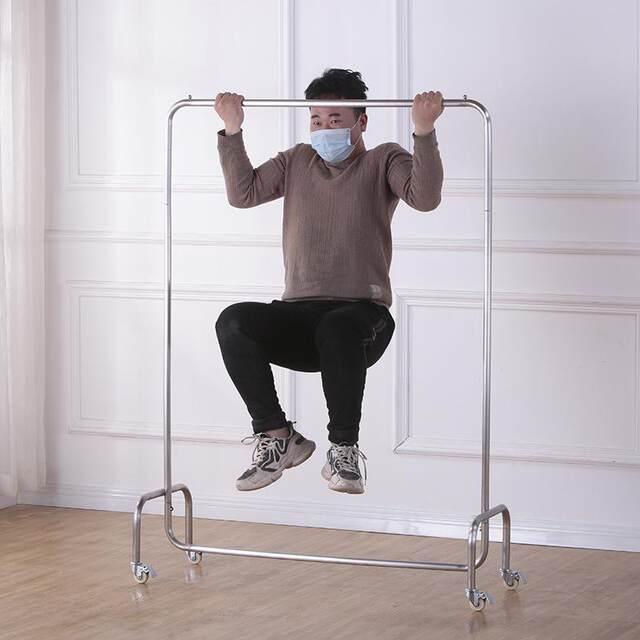 Clothing Store Display Rack Floor-Standing Clothes Hanging Rod Stainless Steel Brushed Silver with Wheels Women's Clothing Store Shelf Display Rack