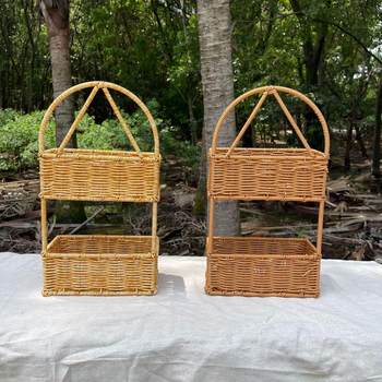 Imitation rattan iron rack wall-mounted basket rattan basket plastic woven rattan basket kitchen onion ginger garlic storage basket kitchen utensil hanging basket rattan basket