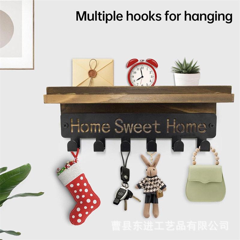 Wooden Storage Rack, Country-Style Iron Flower Stand with Hooks, Key Rack, Doorway Wallet Storage, Solid Wood Storage Rack Wooden Storage Rack, Country-Style Iron Flower Stand with Hooks, Key Rack, Doorway Wallet Storage, Solid Wood Storage Rack