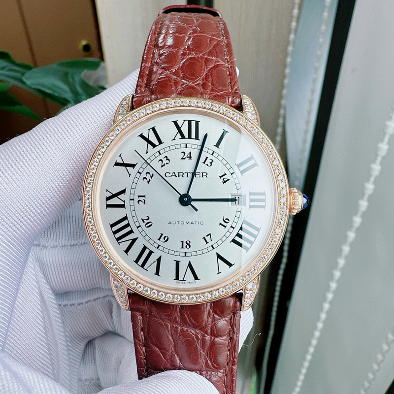 Direct Purchase Price: Large Gold Watch, 98% New, Cartier Cartier 42mm Rose Gold London Men's Watch with Diamonds on the Back