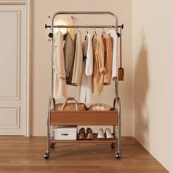 Carefully Selected Vintage-Style Coat Rack, Movable Clothes Rack, Floor-Standing Clothes Hanger, Bedside Clothes Storage Solution for the Bedroom