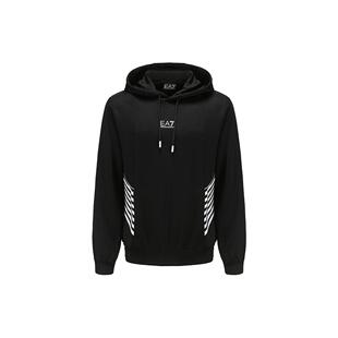 EMPORIO 男款 ARMANI Logo印花抽绳连帽卫衣 黑色 FW22 阿玛尼