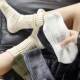 Japanese thick line socks for men and women in mid-length retro workwear pure cotton autumn and winter letter ins trendy couple pile socks