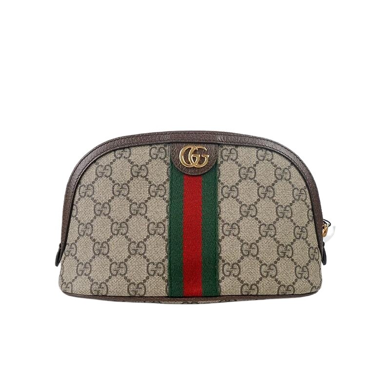 未使用Gucci/古驰ophidia帆布拼皮革乌木色/棕色女款小号贝壳包