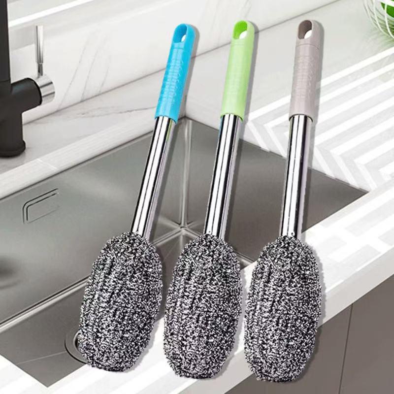 Long-handled wire brush with handle, no dead ends for cleaning toilets and bathrooms, no harm to hands, no loose wires, toilet seat
