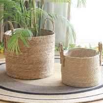 Nordic rattan woven flower basket home decoration fiddle leaf flower pot ornaments straw green plant large set of pots floor-standing large flower pots