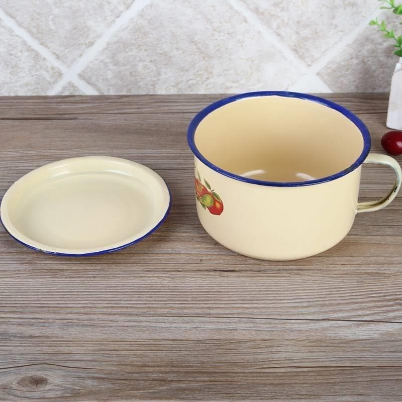 Enamel Fast Food Cup with Lid, Large Old-Fashioned Enamel Bowl, Lunch Box, Lunch Bowl, Instant Noodle Bowl, Enamel Bowl for Students and Adults Enamel Fast Food Cup with Lid, Large Old-Fashioned Enamel Bowl, Lunch Box, Lunch Bowl, Instant Noodle Bowl, Enamel Bowl for Students and Adults