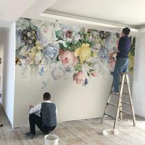 American hand-painted rose flower wall covering bedroom bedside living room TV background wallpaper custom mural flower wallpaper