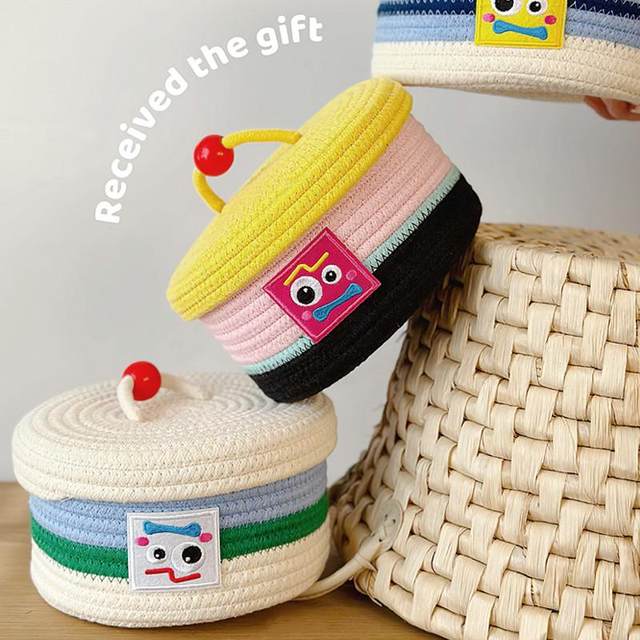 Hand-sewn cotton rope desktop storage box entrance key storage basket student dormitory car snack storage storage