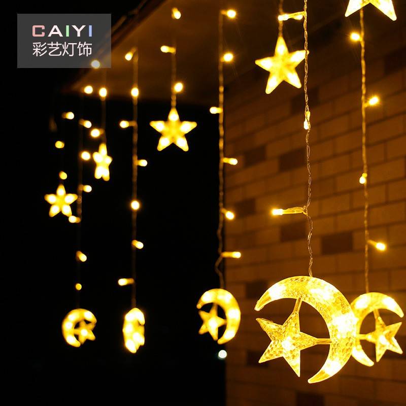 Led Colored Lights Outdoor Decoration Star Lights Moon Curtain Lights Romantic Birthday Arrangement Warm Light Star Curtain Lights
