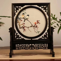 Su embroidery pure hand embroidery purple sandalwood double-sided embroidery ornament Birds and Flowers New Chinese style craft gift