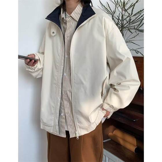 
Spring and Autumn Zipper Stand Collar Trendy Harajuku Jacket Men's Long Sleeve Outdoor Fashion Loose Youth Fashion Lazy Jacket
