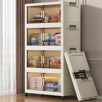 Thickened Snack Storage Rack Cabinet for Home Kitchen, Movable Storage Cabinet for Living Room, Foldable Floor Storage Cabinet, Bed Sheet Storage Cart