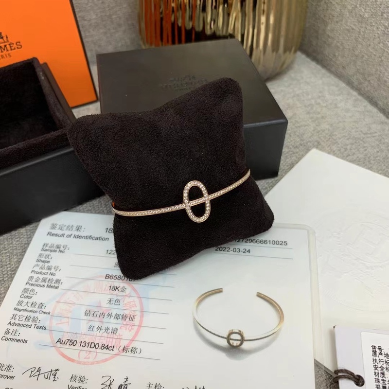 99% New Hermes Rose Gold Full Diamond Pig Nose Open Bracelet Sh Small Size