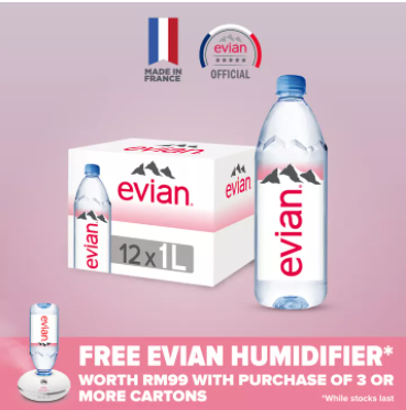 Evian Natural Mineral Water 12x 1L