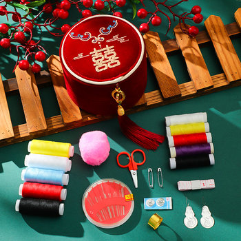 Sewing box wedding women's dowry set red festive portable household needle and thread storage dowry supplies