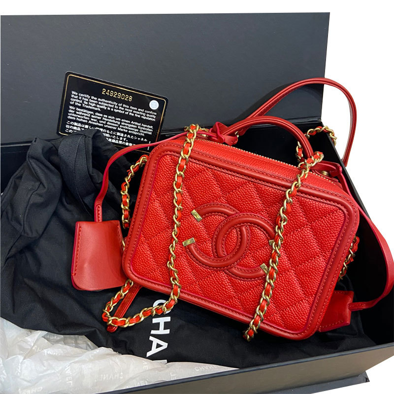 [98% New] Chanel Vanity Case Lychee Leather Small Camera Bag Shoulder Bag for Women Genuine Product