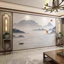 New Chinese style ink landscape wall covering living room sofa TV background wall wallpaper 8d office tea room sticker wall covering