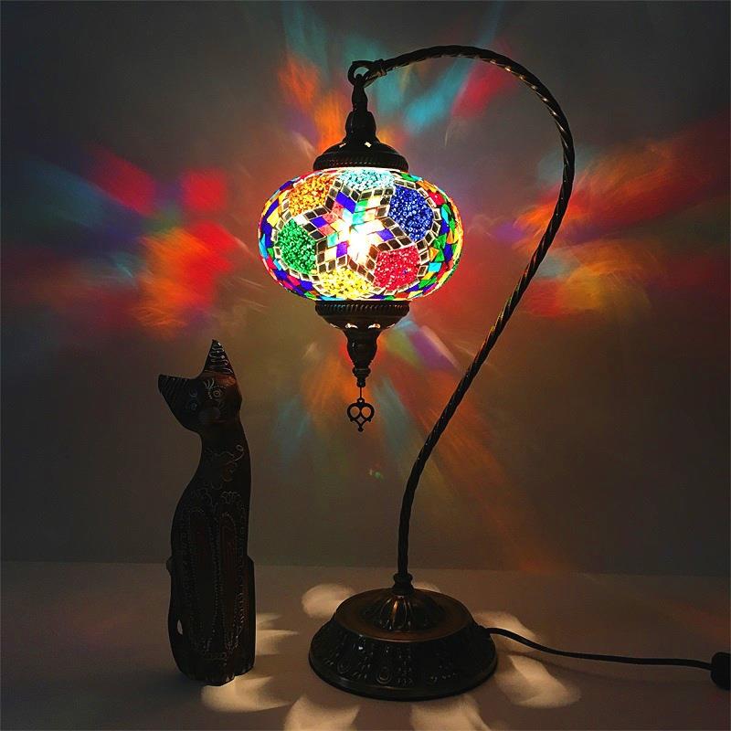 Mediterranean Retro Romantic Bedroom Bedside Living Room Bar Counter Handmade Southeast Asian Turkish Colored Glass Table Lamp