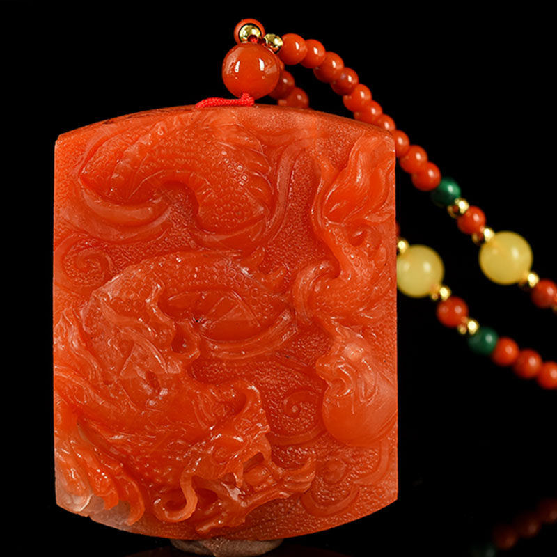 41 63 gr (SOUTH RED NECKLACE) Baoshan Suiko Seiko Finely Carved Dragon Purchase of Four Hainan Red Manau Dragon Card Pendant