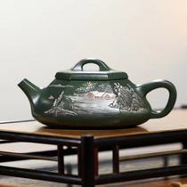 Zhenggaogong Guo Chaogang fully handmade purple sand pot Yixing original mine old green clay hexagonal stone ladle capacity 270cc