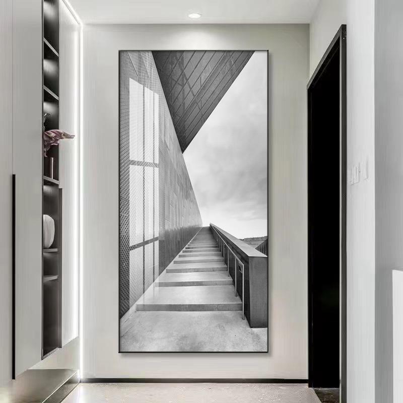 Minimalist Modern Living Room Entrance Painting with Artistic Black and White Visual Space, Light Luxury Corridor Three-Dimensional Hanging Painting in Wabi-Sabi Style
