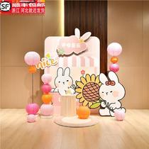Pink cute style bunny first birthday decoration girl party hotel decoration custom KT board