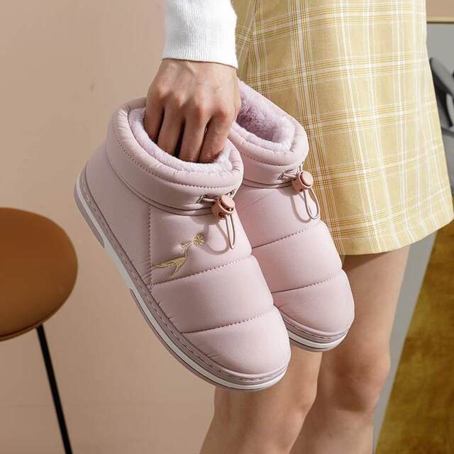 Cotton slippers for women in winter with velvet thickened and warm indoor non-slip thick sole home use down cotton shoes for men to wear outside